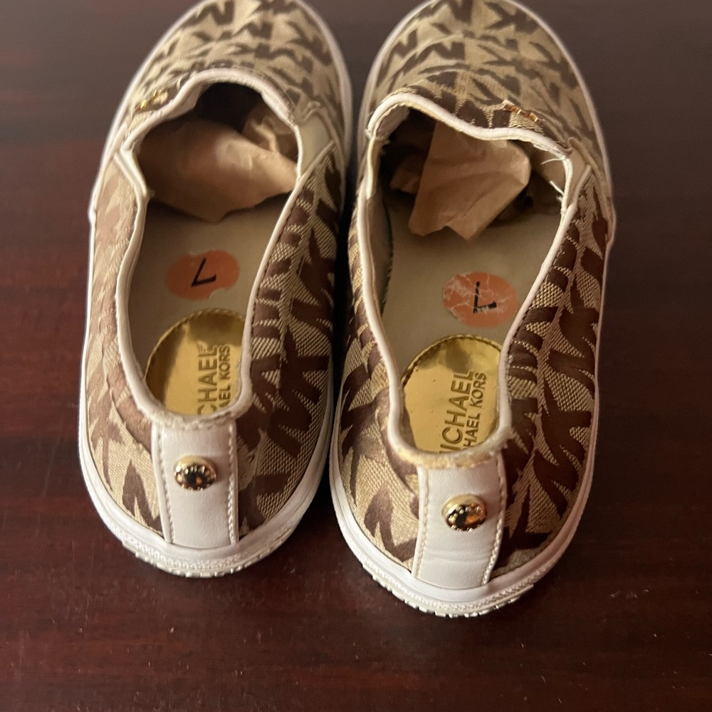 Michael Kors Tan and Brown Logo Slip-Ons - Picture 3 of 9
